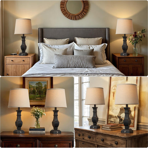 ROTTOGOON dimmable table lamp side view showing rustic farmhouse design.