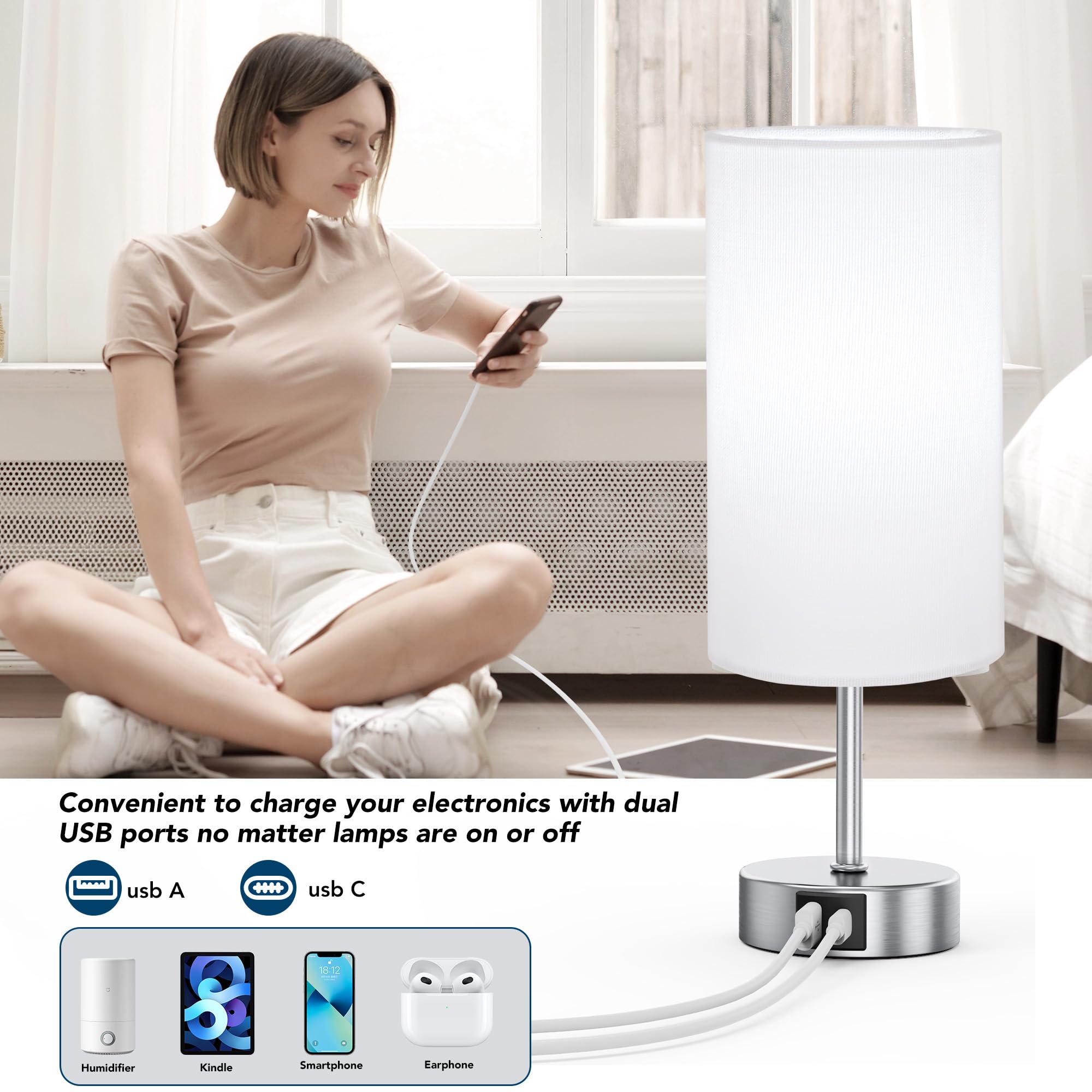 RottoGoon bedside lamp with dual USB ports to charge devices