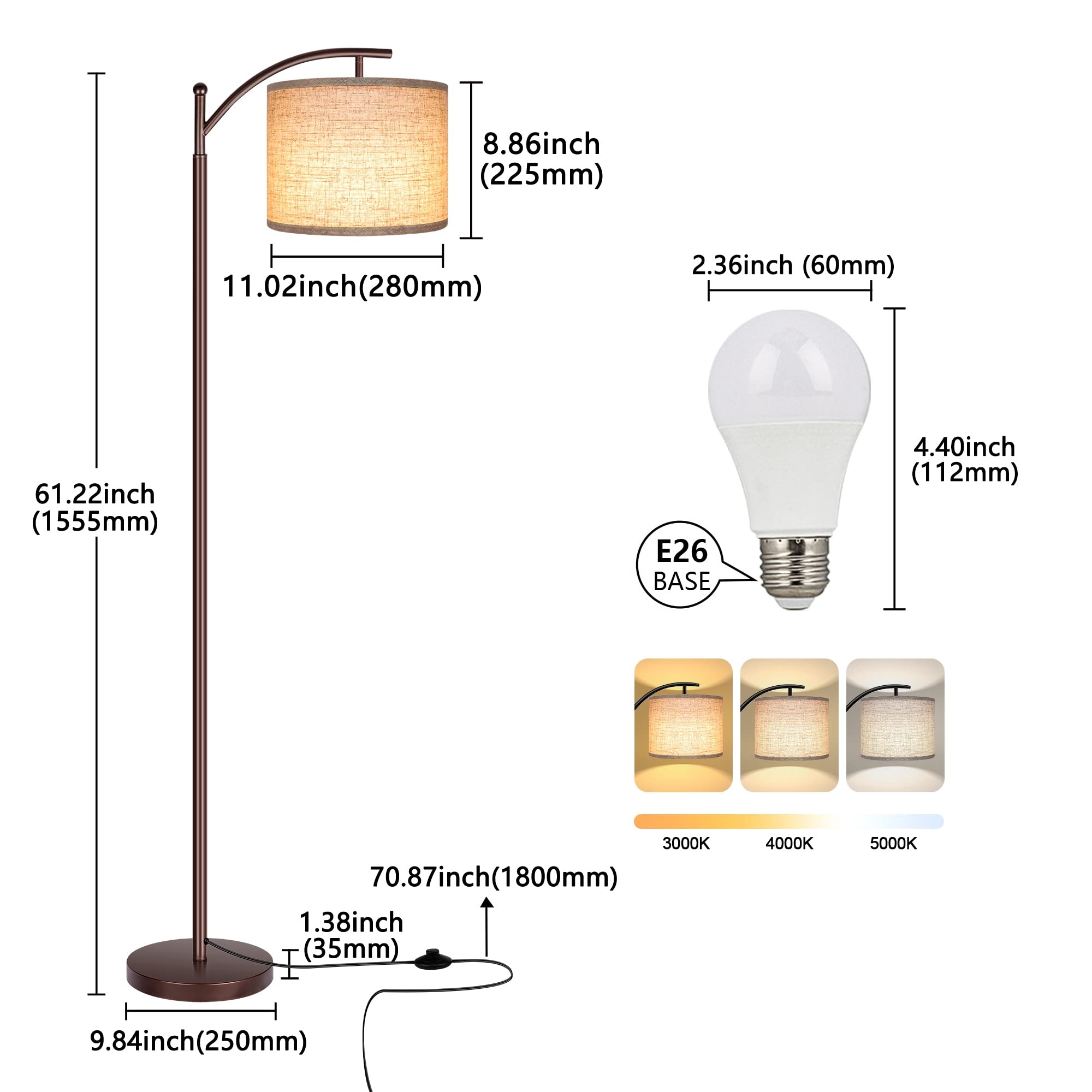 ROTTOGOON floor lamp LED 9W bulb for energy efficiency