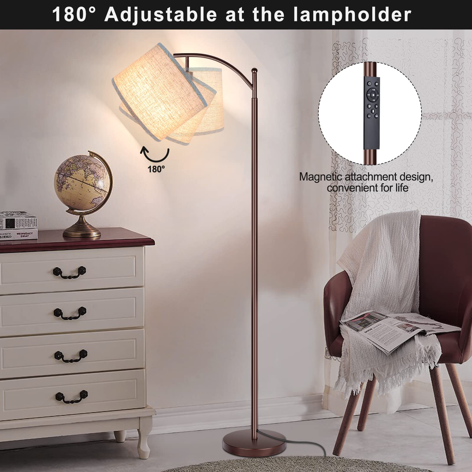 ROTTOGOON floor lamp remote-control for easy brightness and color adjustments from anywhere.
