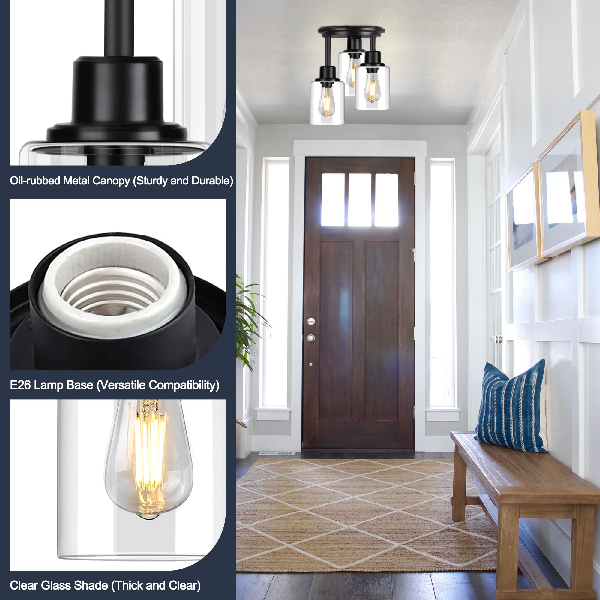 ROTTOGOON foyer light with clear glass shades creates warm ambience in hallways.