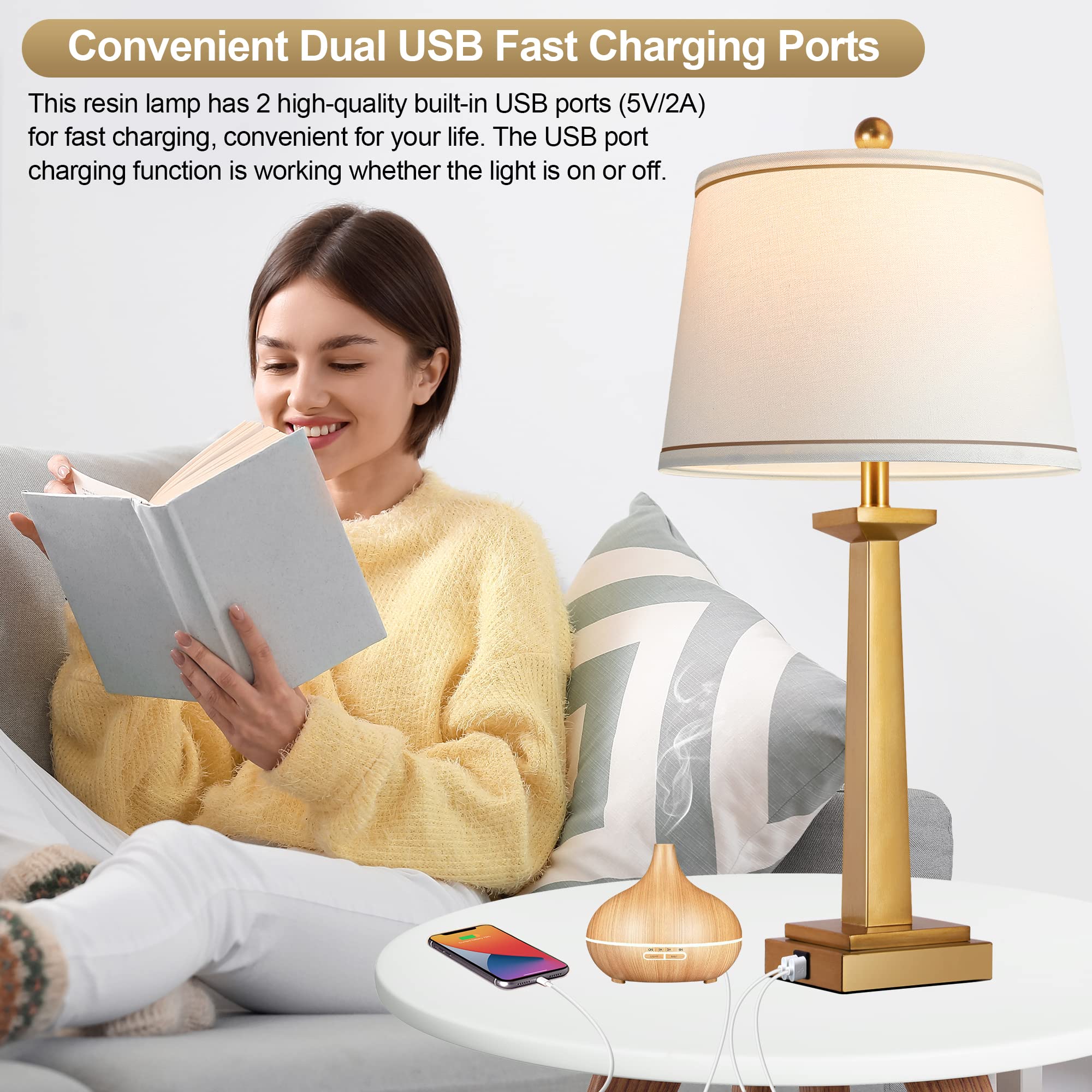 ROTTOGOON gold table lamp with white fabric shade for soft ambient light