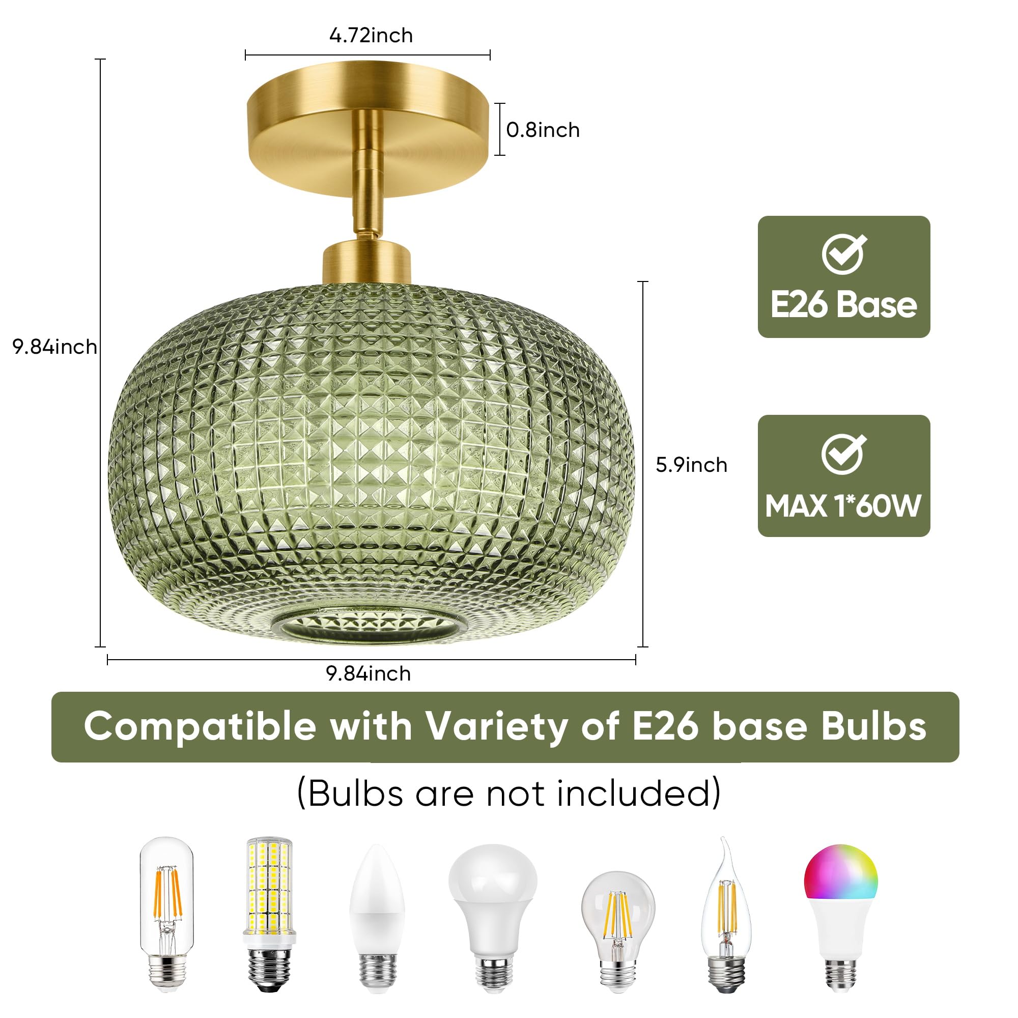 ROTTOGOON green glass shade brightens kitchen with warm glow.