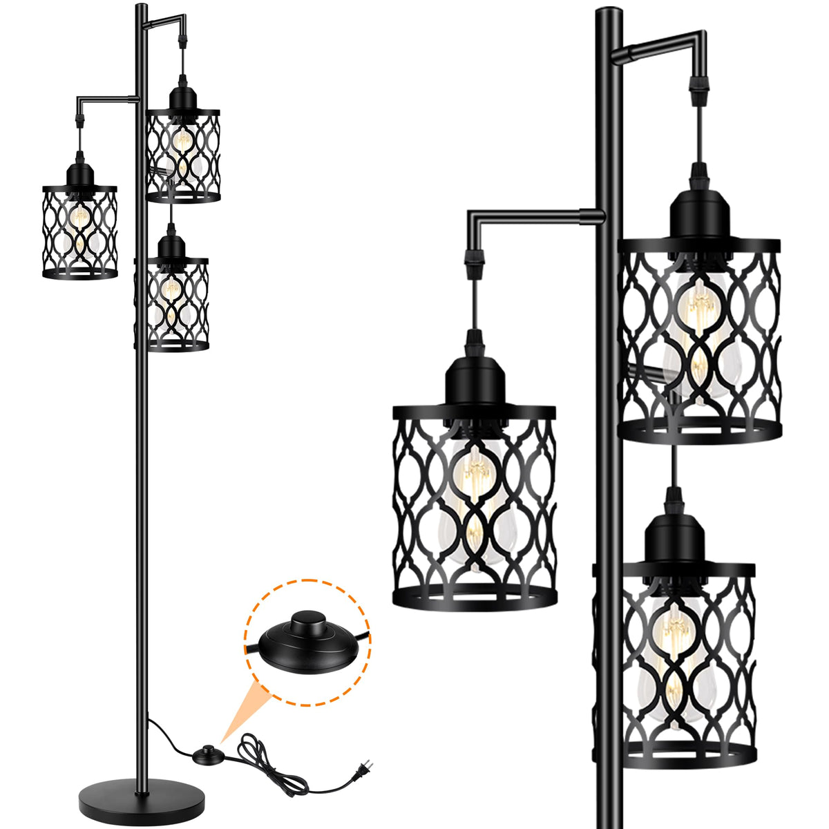 ROTTOGOON industrial floor lamp with three cages elevates living room ambiance.