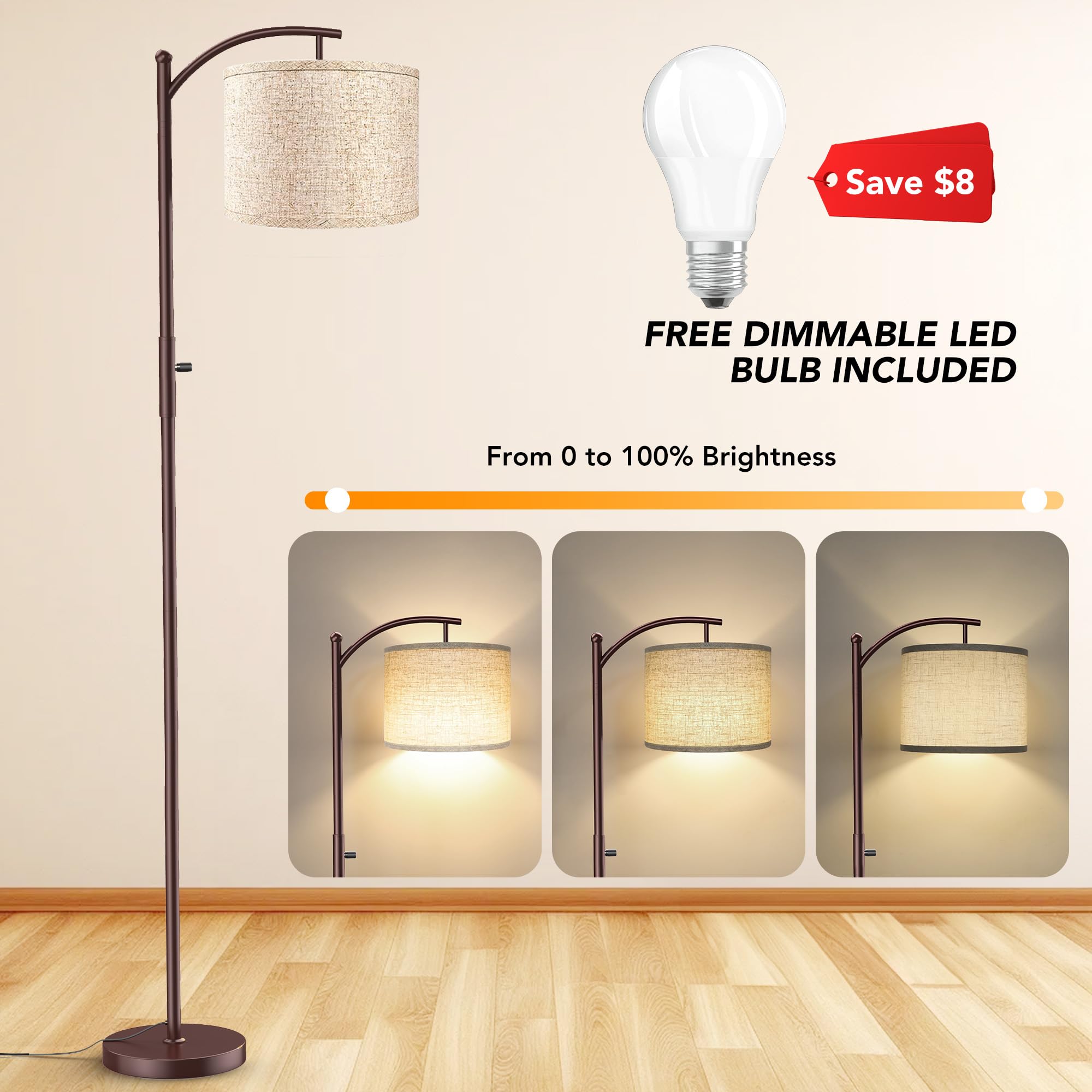 ROTTOGOON linen-shade floor lamp adds warm ambience to rooms