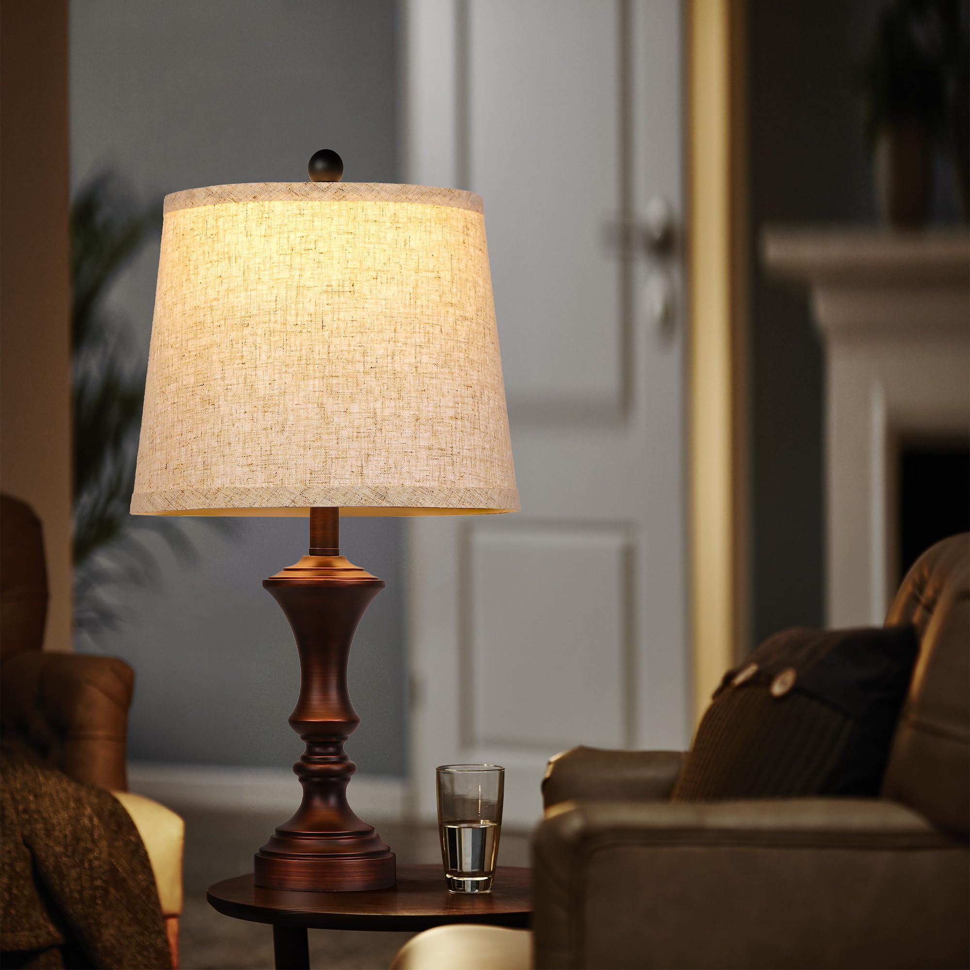 ROTTOGOON paired table lamps on a dresser create a cozy bedroom ambience.