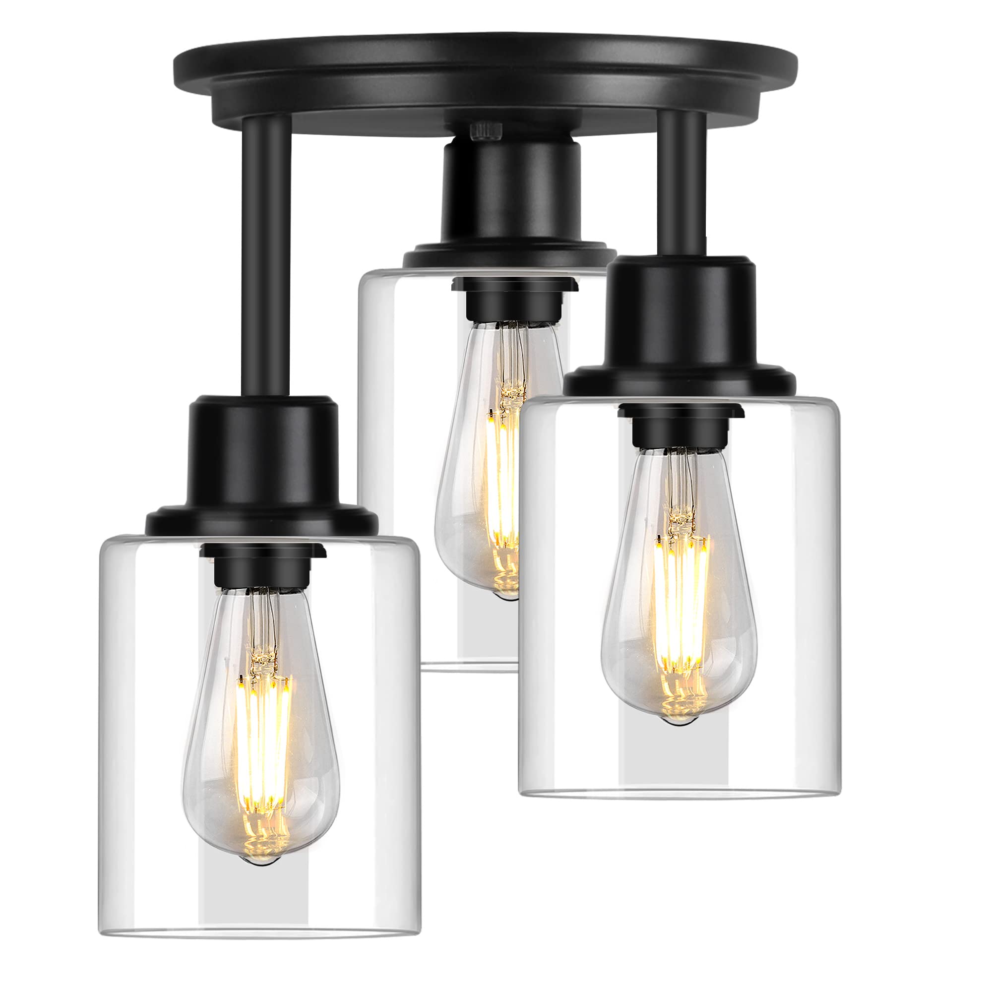 ROTTOGOON 3-light semi-flush mount in matte black for bright entryway ambiance.