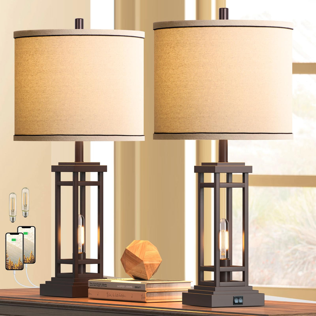 ROTTOGOON USB-base table lamp with built-in ports for easy charging