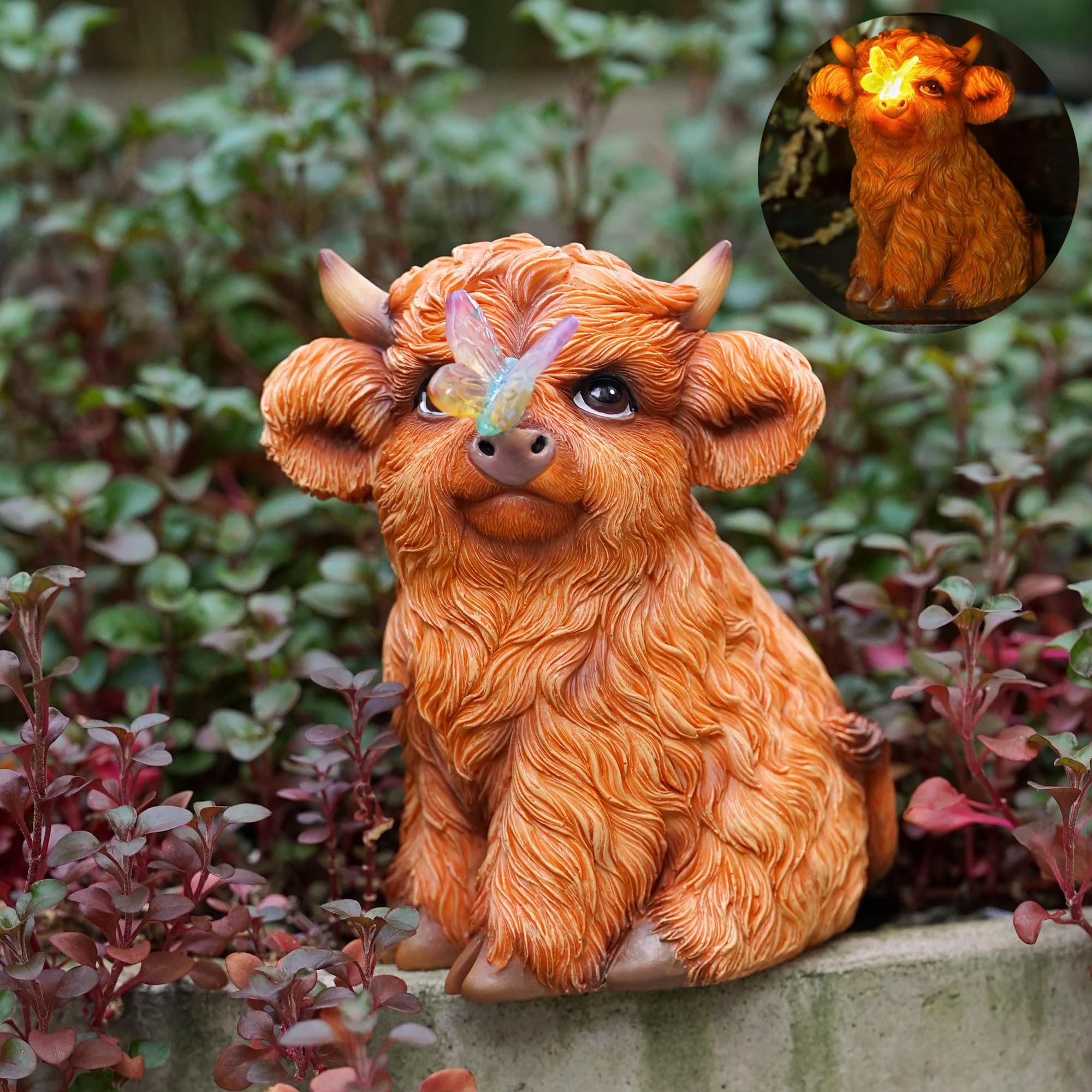 Roundot Highland Cow lawn ornament creates a welcoming yard focal point