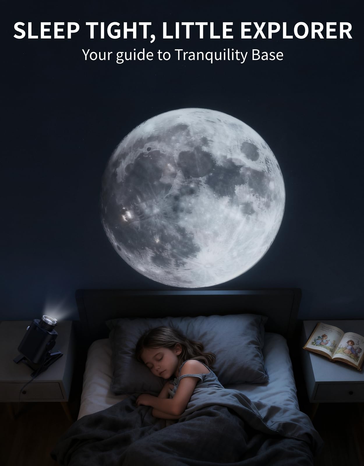 Rovmiment Astronaut Galaxy Projector bedroom-ready scene for relaxation.