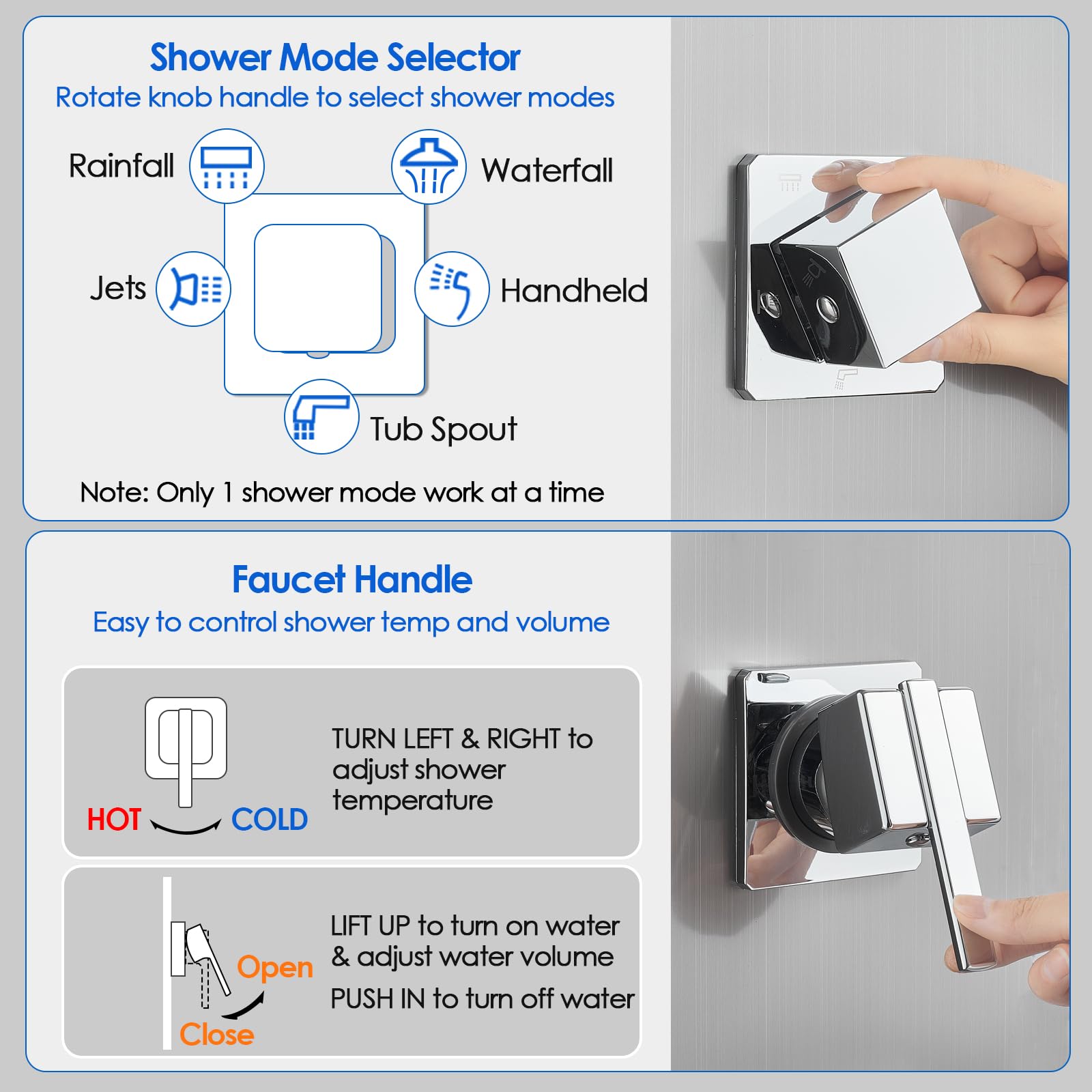 ROVOGO LED Shower Panel LED lighting creates ambient blue glow