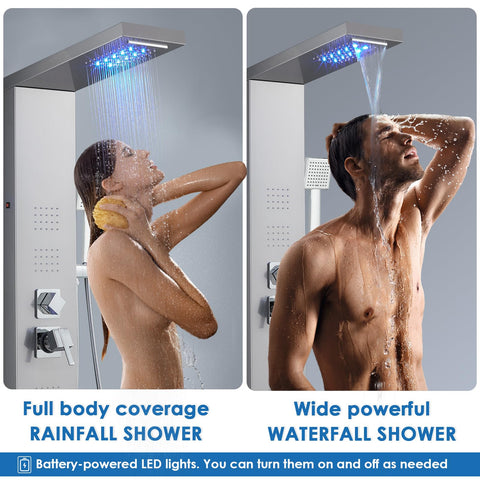 ROVOGO LED Shower Panel rainfall head close-up for full-body coverage