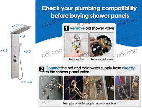 ROVOGO LED Shower Panel brushed stainless steel for durability