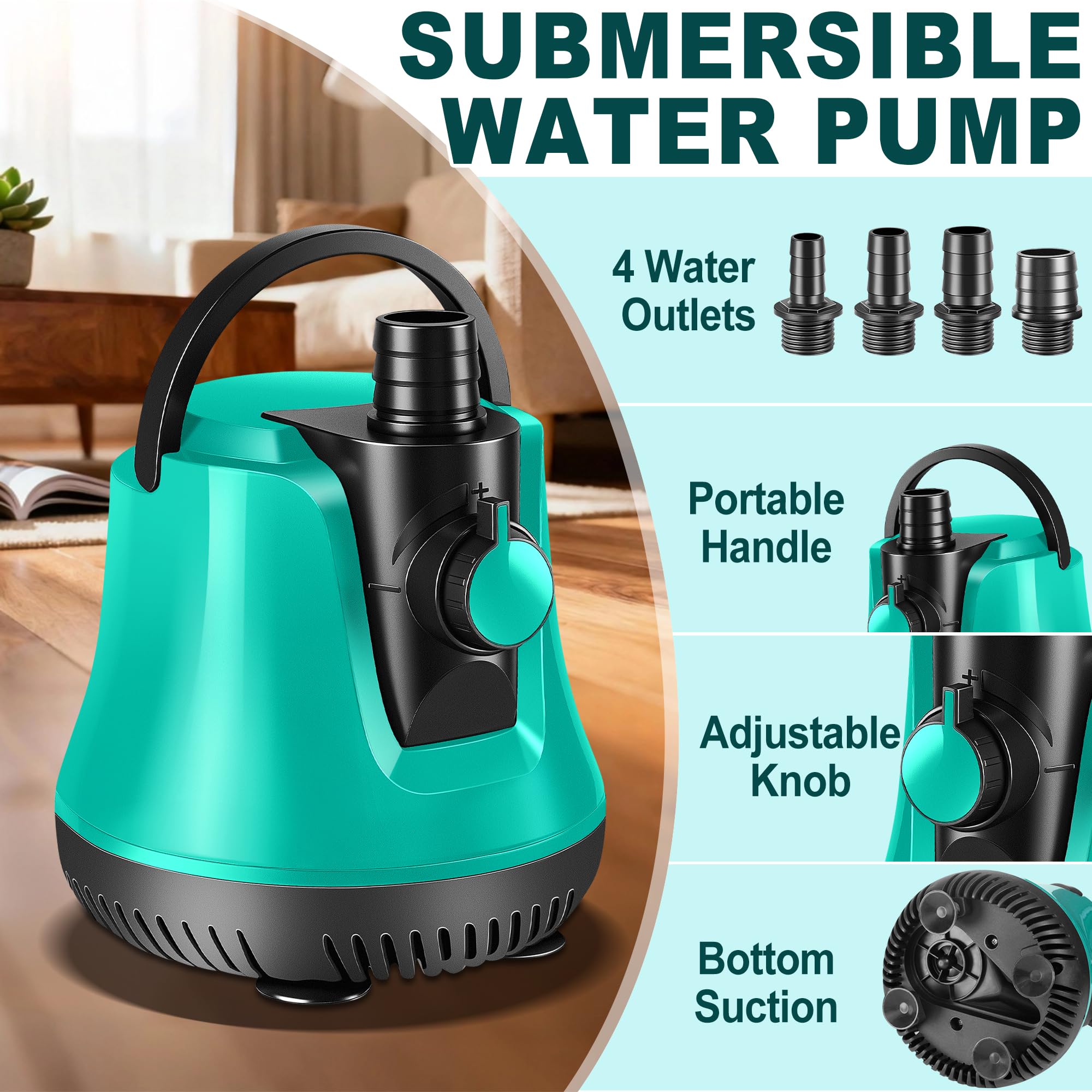 RovPool submersible pump handle indicates portable design for easy transport