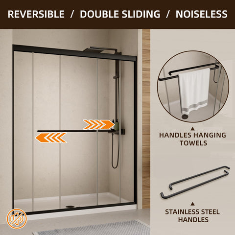 Adjustable width of 56-60 inches with a reversible left-right door.