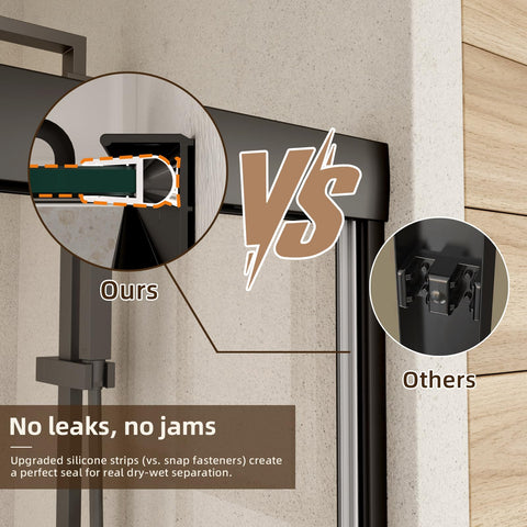 Royal Guard shower door with matte black frame for a sleek, durable look.
