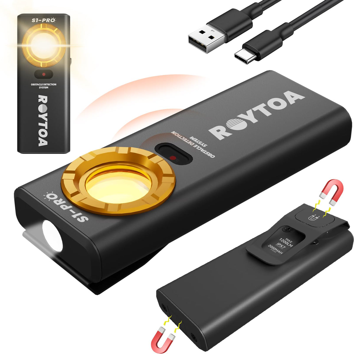 ROYTOA pocket flashlight front light for precise tasks.