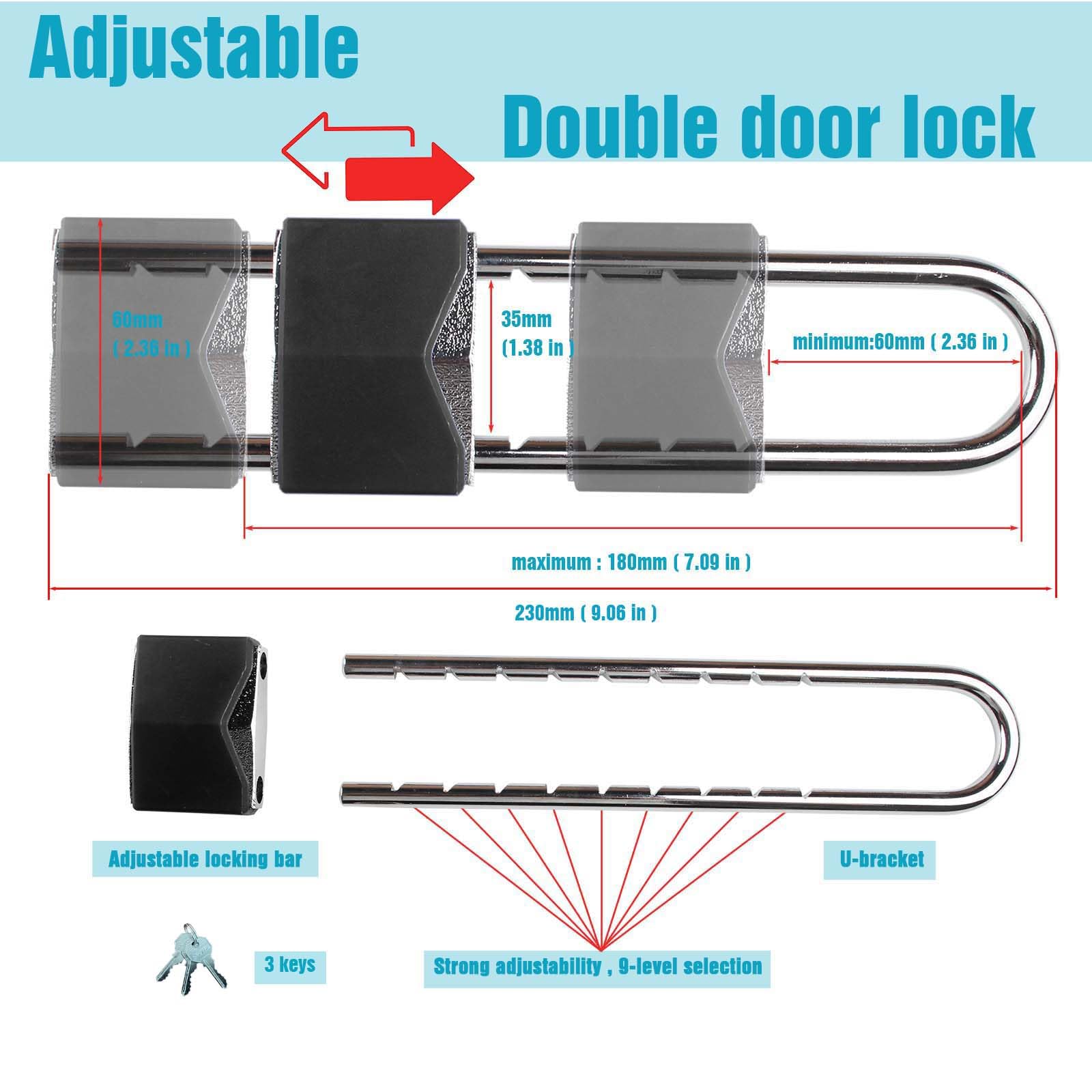 ROZEKEAN adjustable sliding lock bar on door demonstrates flexible fit.