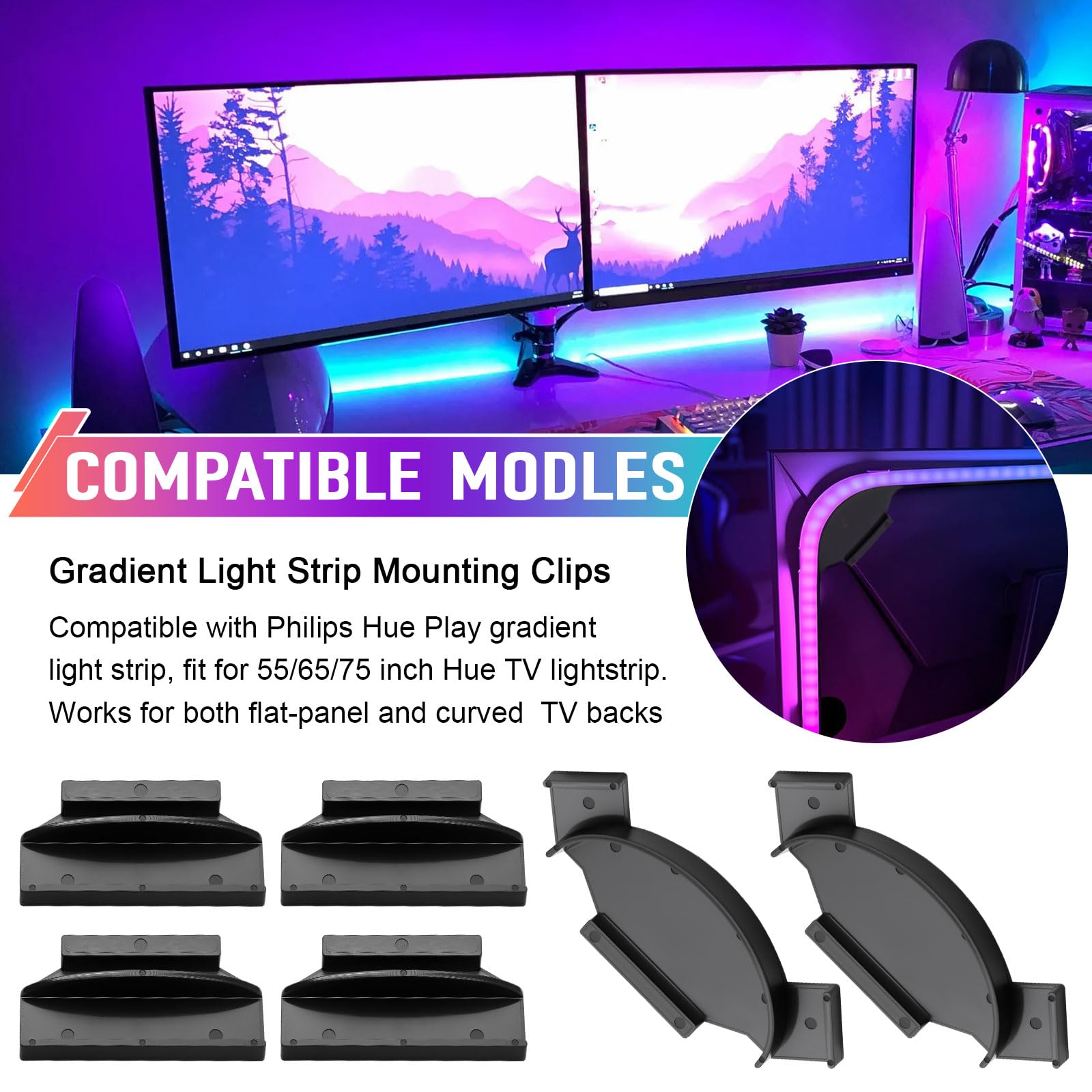 RPBKE straight clip ensures precise alignment for Hue light strip installation
