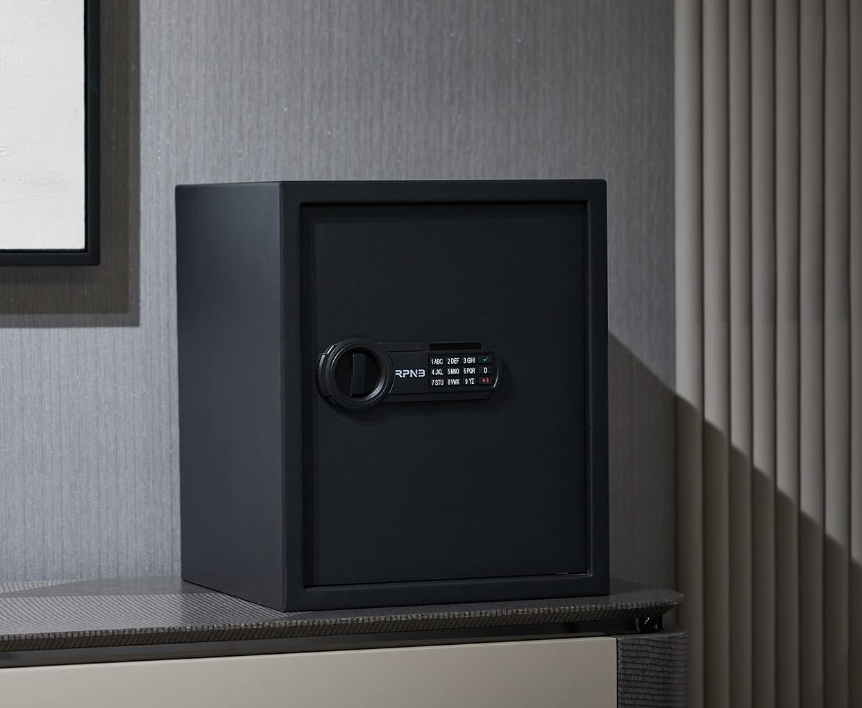 RPNB safe digital panel lit, showing status lights for easy operation.