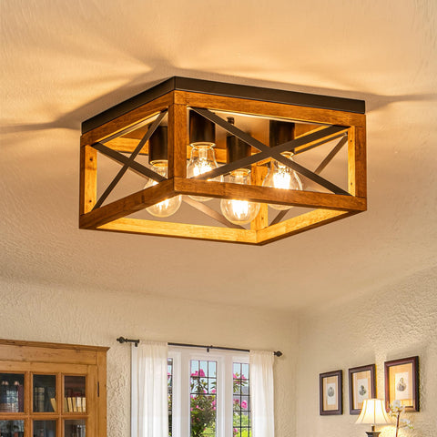 Rpzloila 4-light flush mount showing bright, even illumination for kitchens and hallways.