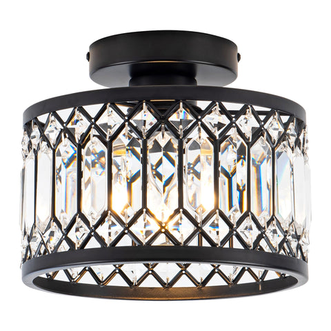 Rpzloila crystal ceiling light with black frame showcases clear shimmer to elevate living room ambiance.