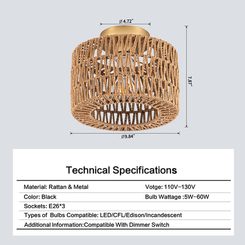 Rpzloila rattan ceiling light ambient shadows cast 360 degrees
