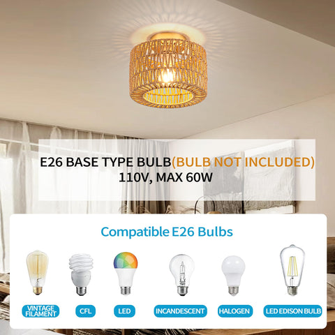 Rpzloila rattan ceiling light dimmable setup compatible with standard switches