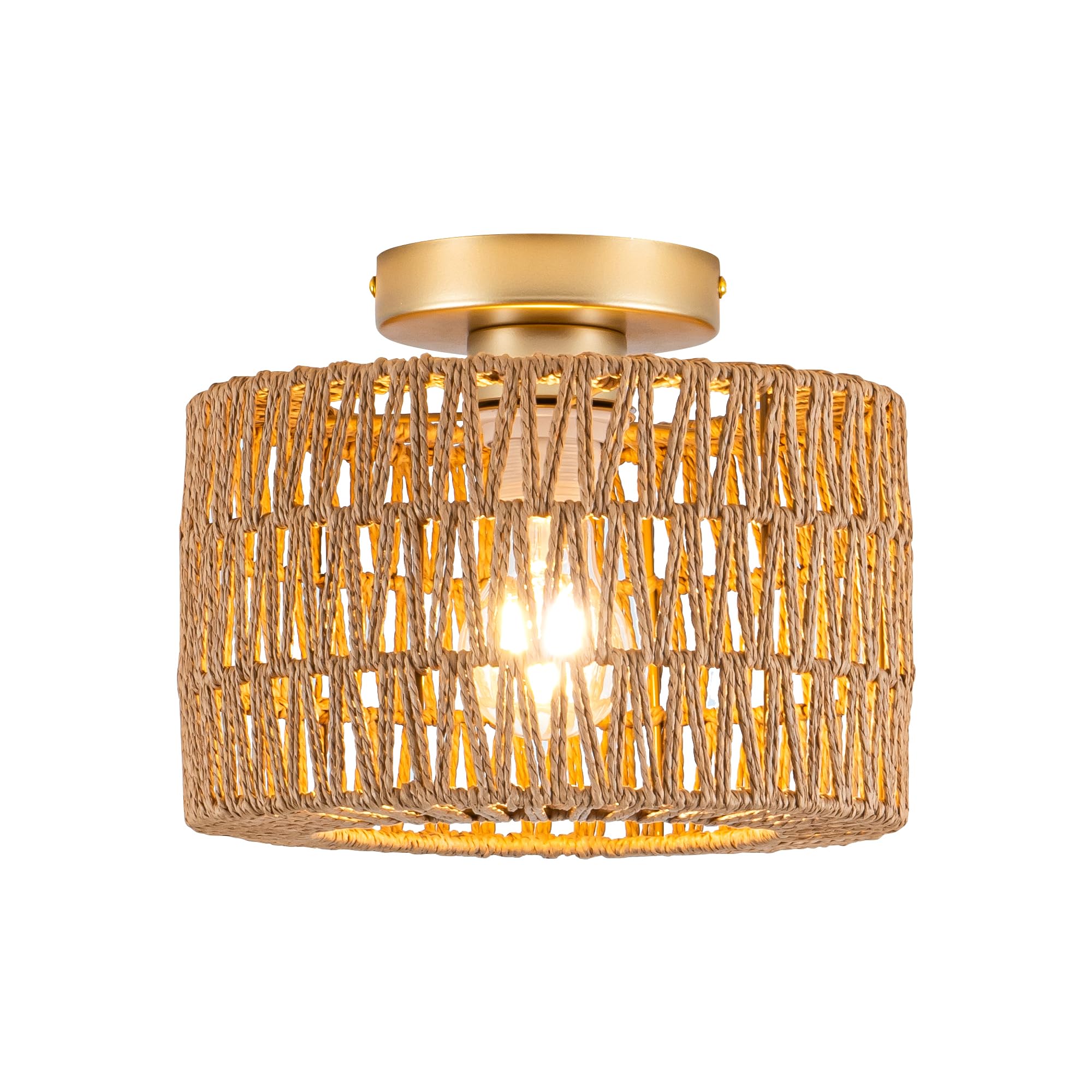 Rpzloila rattan ceiling light full view, ideal for Bohemian style ambiance