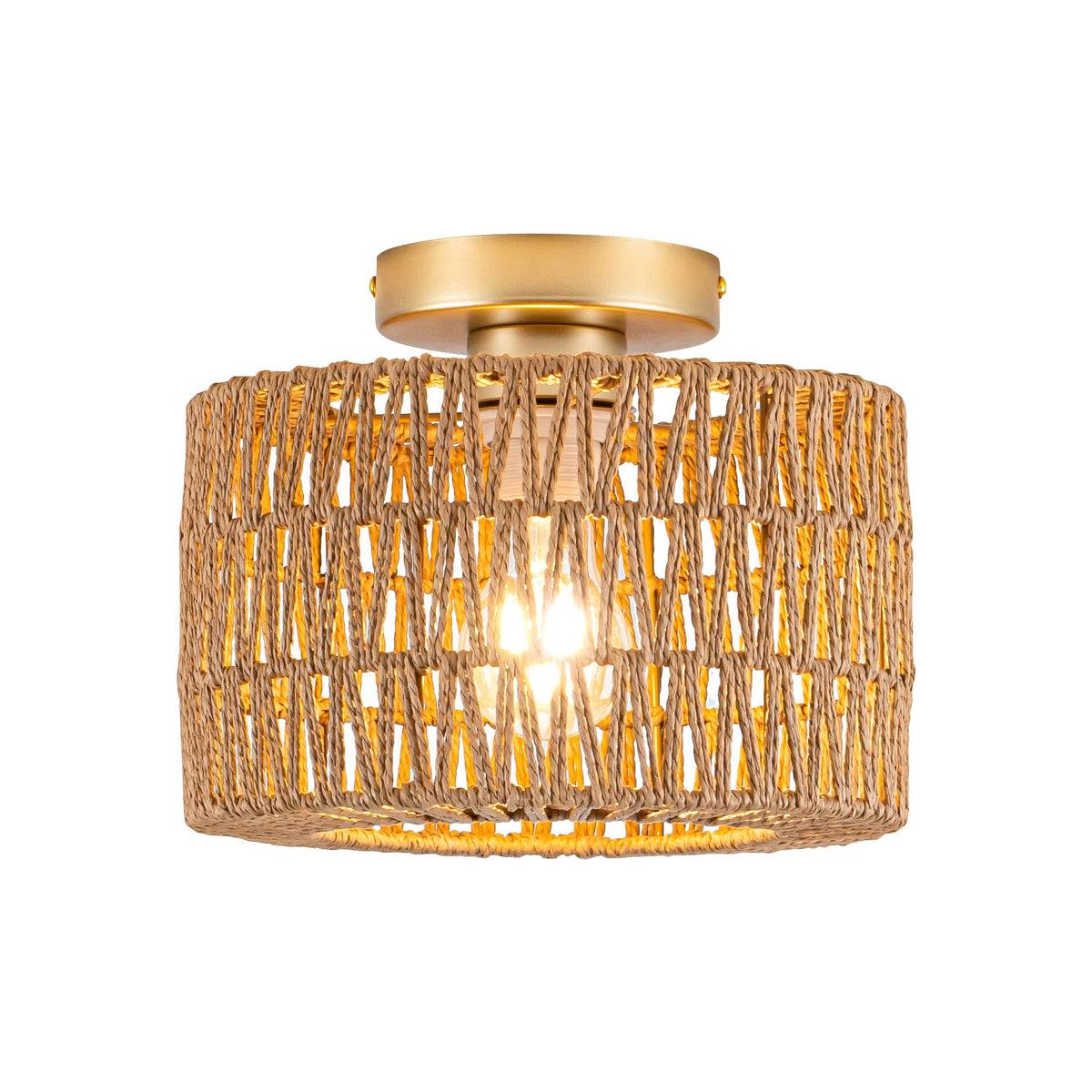 Rpzloila rattan ceiling light full view, ideal for Bohemian style ambiance
