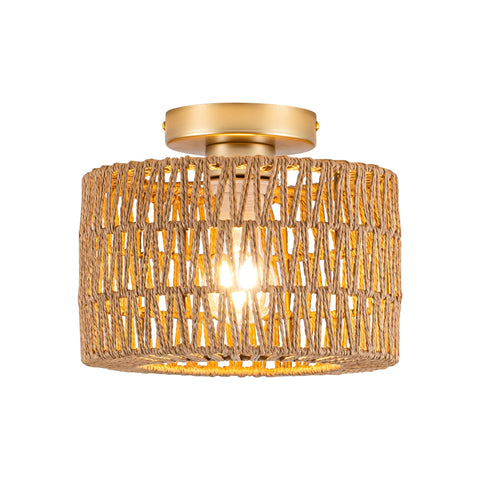 Rpzloila rattan ceiling light full view, ideal for Bohemian style ambiance