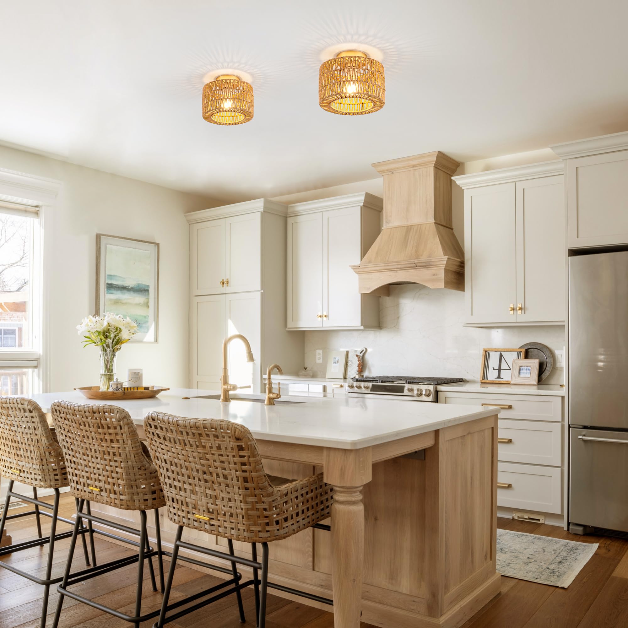Rpzloila rattan ceiling light gold finish adds luxe touch to any room