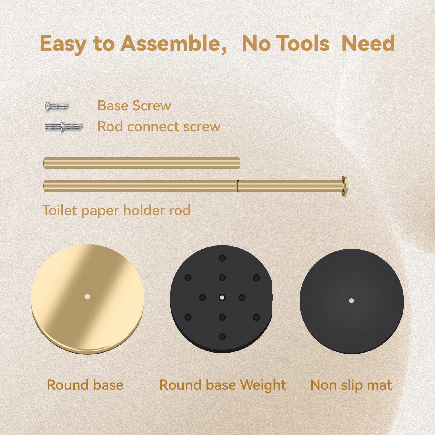RRM toilet paper holder stand golden finish elevates bathroom style.