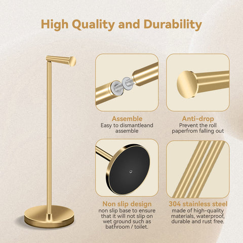 RRM toilet paper holder stand roller arm fits most roll sizes.