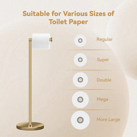 RRM toilet paper holder stand rustproof design for humid bathrooms.