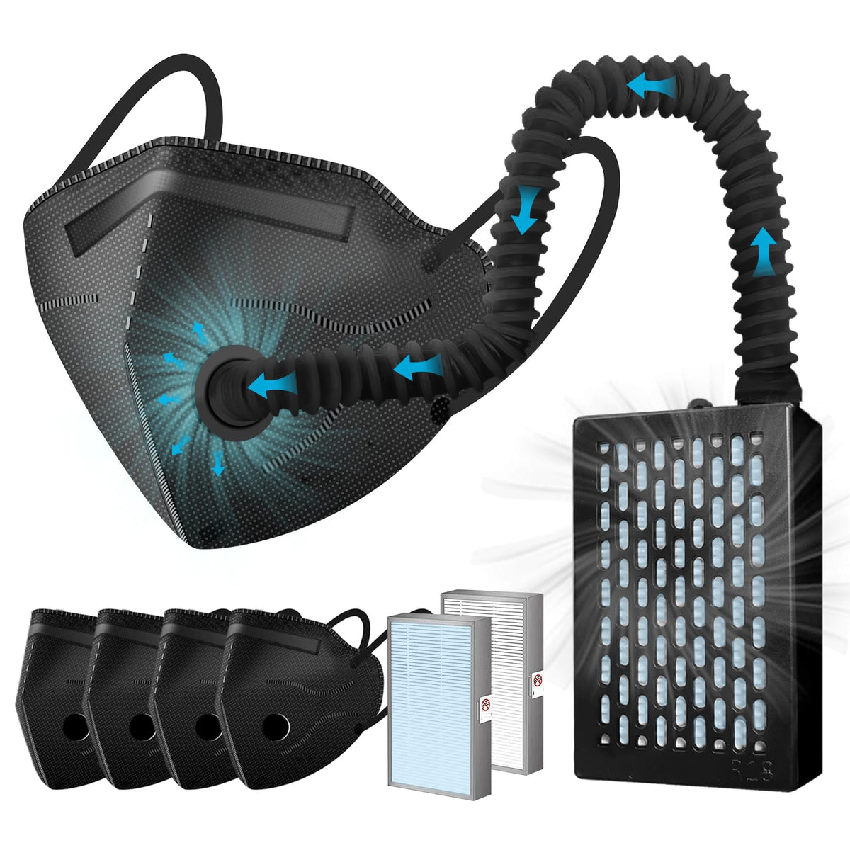 Rsenr electric wearable air purifier mask with charging cable for quick setup