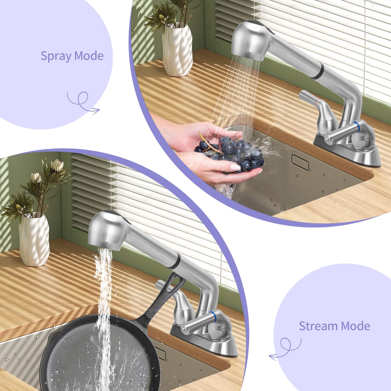 RSYEKU pull-out sprayer reaches corners and pots with ease
