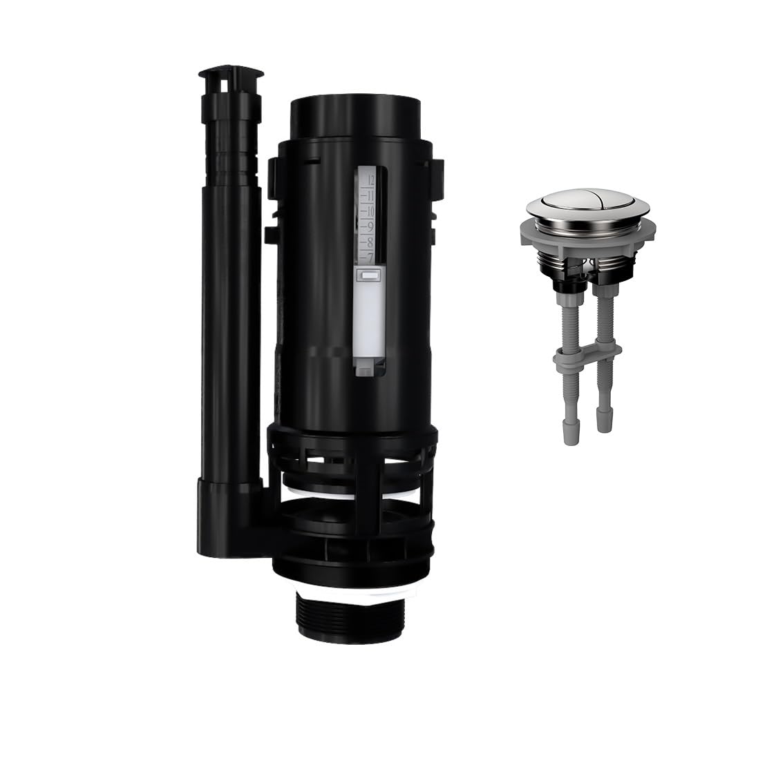 R&T 2-Inch dual flush valve with top push button for versatile flushing.