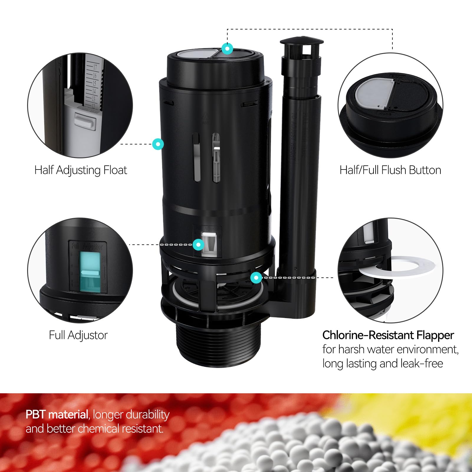 R&T adjustable overflow tube fits different tank heights.