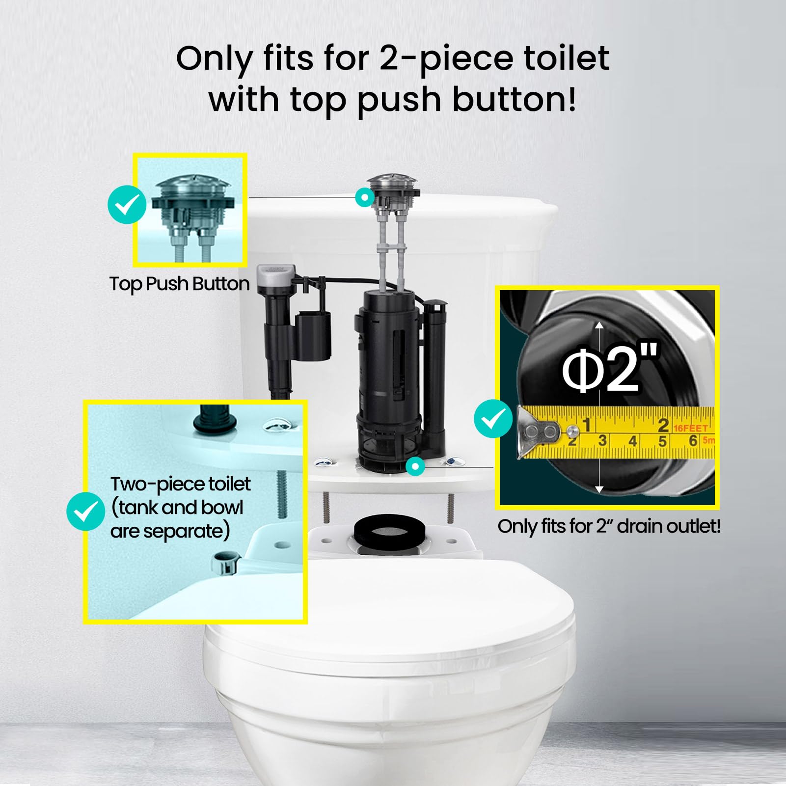 R&T chrome ABS valve body designed for durable toilet performance.