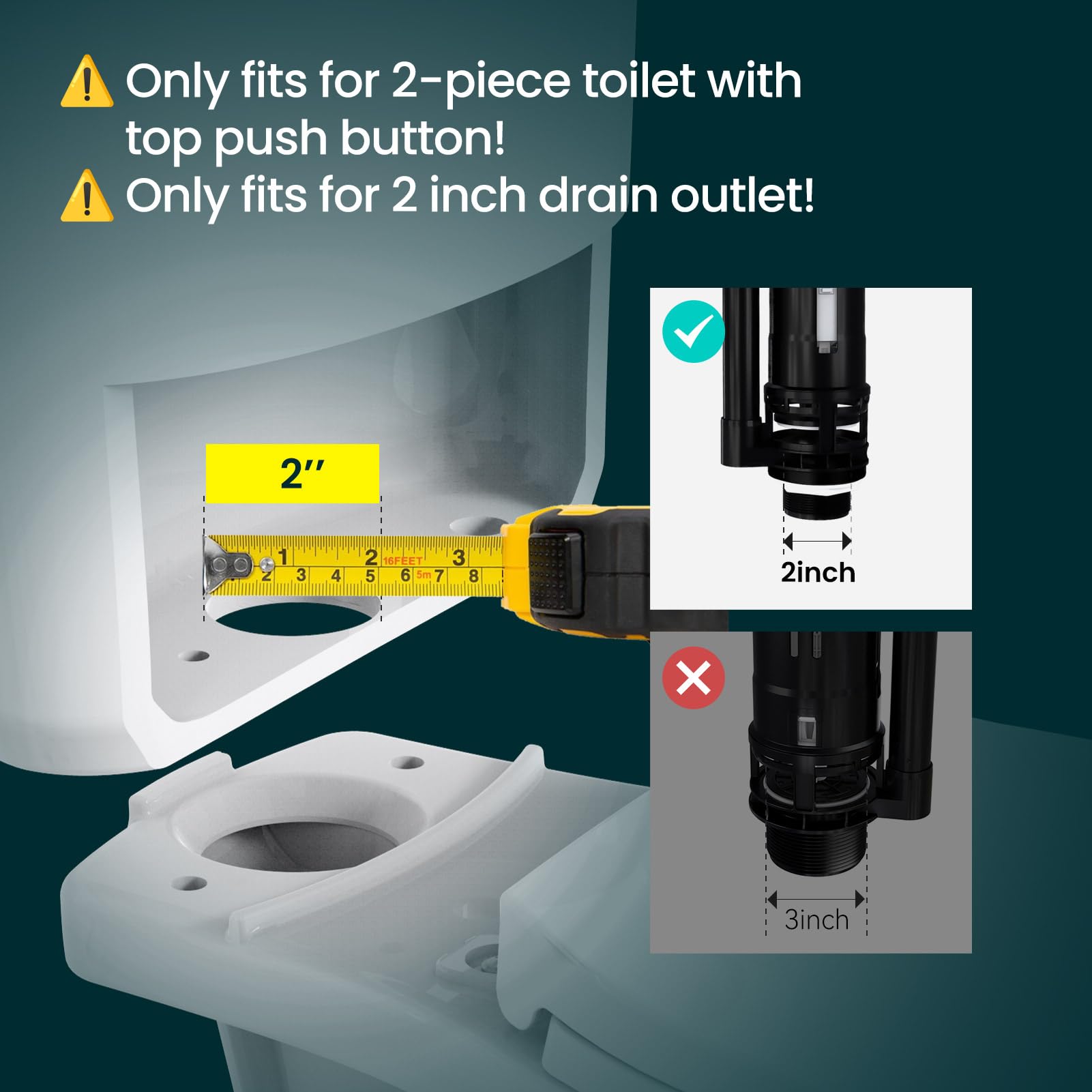 R&T toilet repair kit inside tank shows compatibility with two-piece toilets.