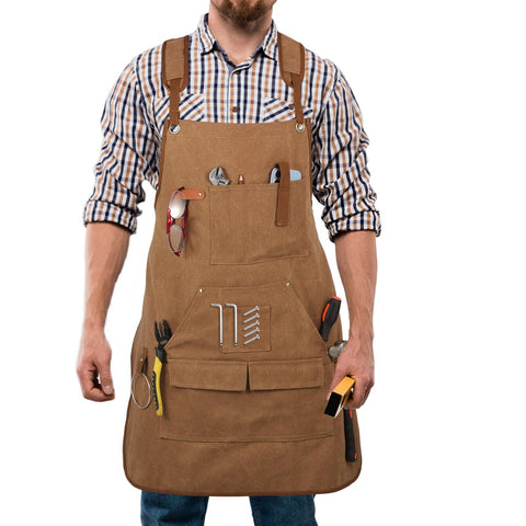 Rtcimoic multi-functional apron front view shows durable canvas for heavy-duty carpentry