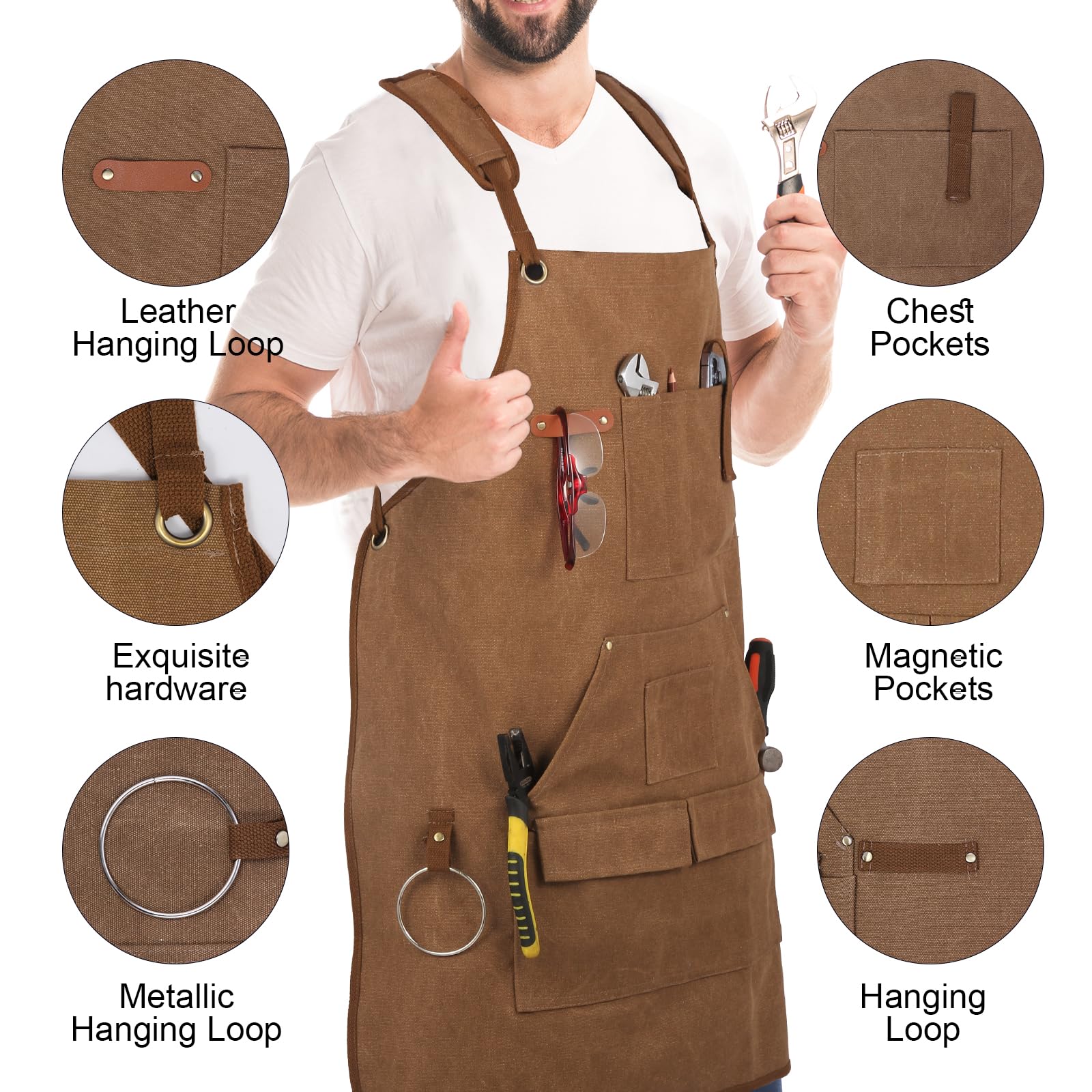 Rtcimoic apron reinforcement corners emphasize riveted durability under heavy use