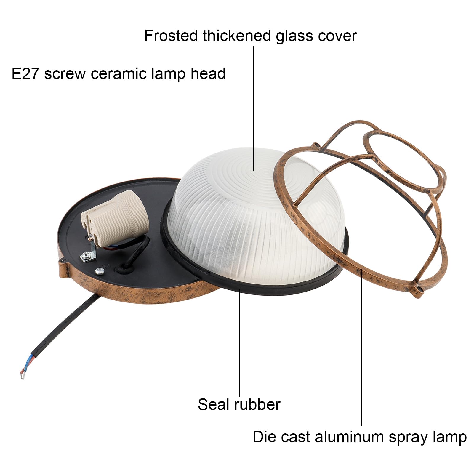 RTNLIT wall-mount bulkhead with E27 base, easy installation.