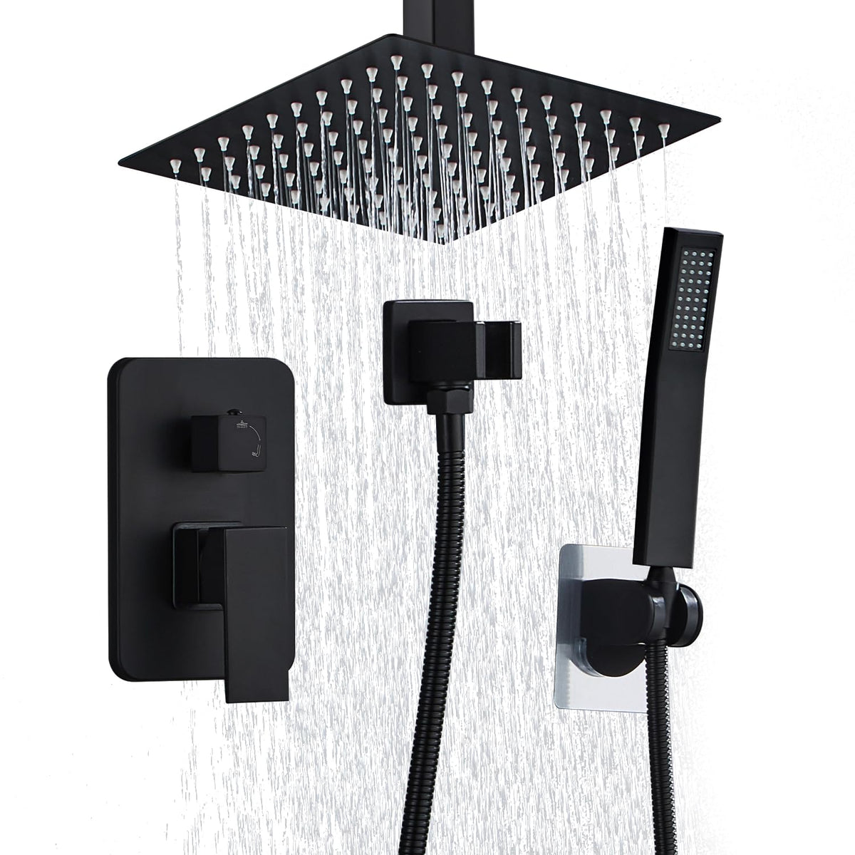 RTOBWEYE 8-inch ceiling shower system in matte black delivers immersive rainfall.