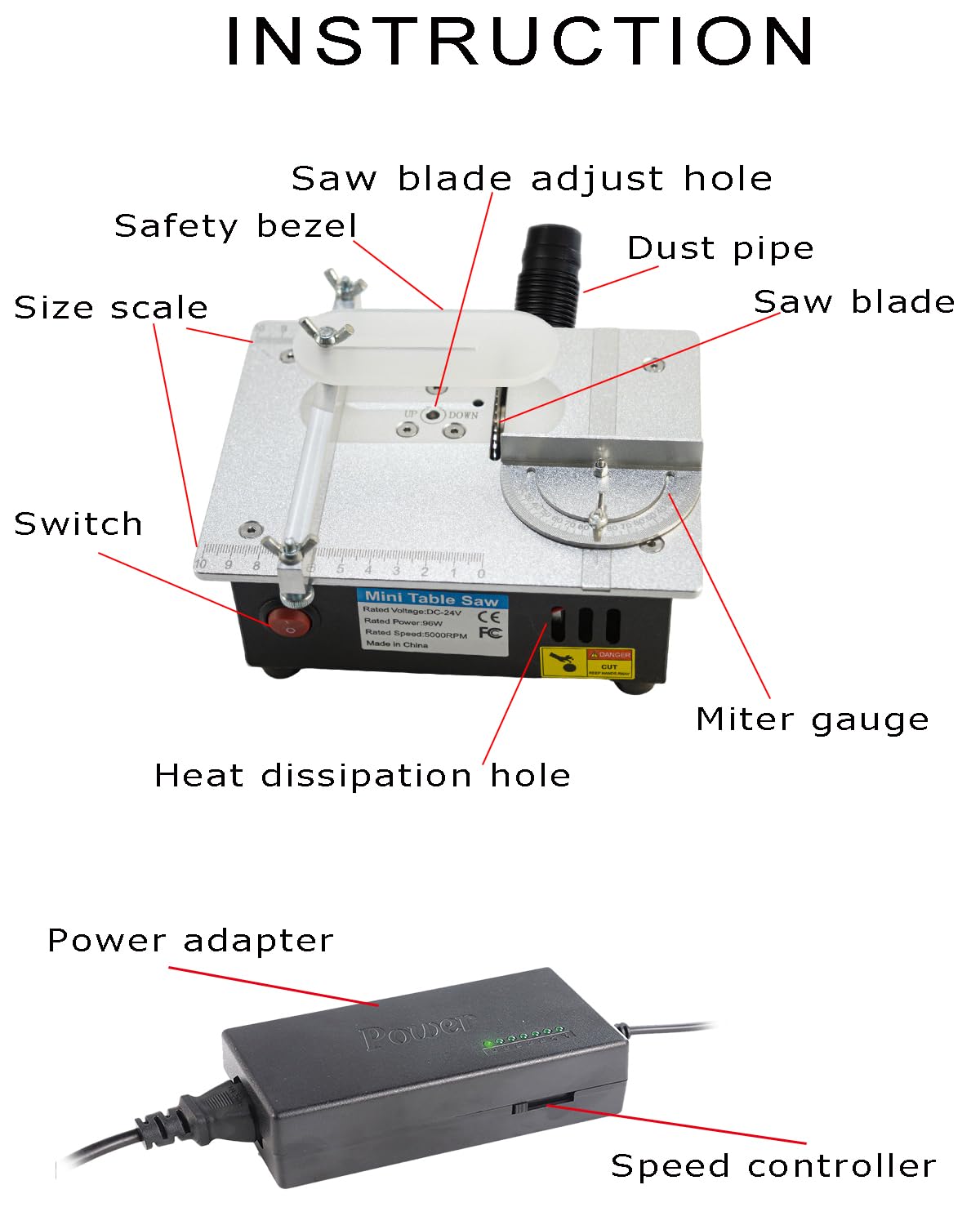 RTOVZON mini table saw angle adjustment demonstrates precise 0–180° cuts for custom corners