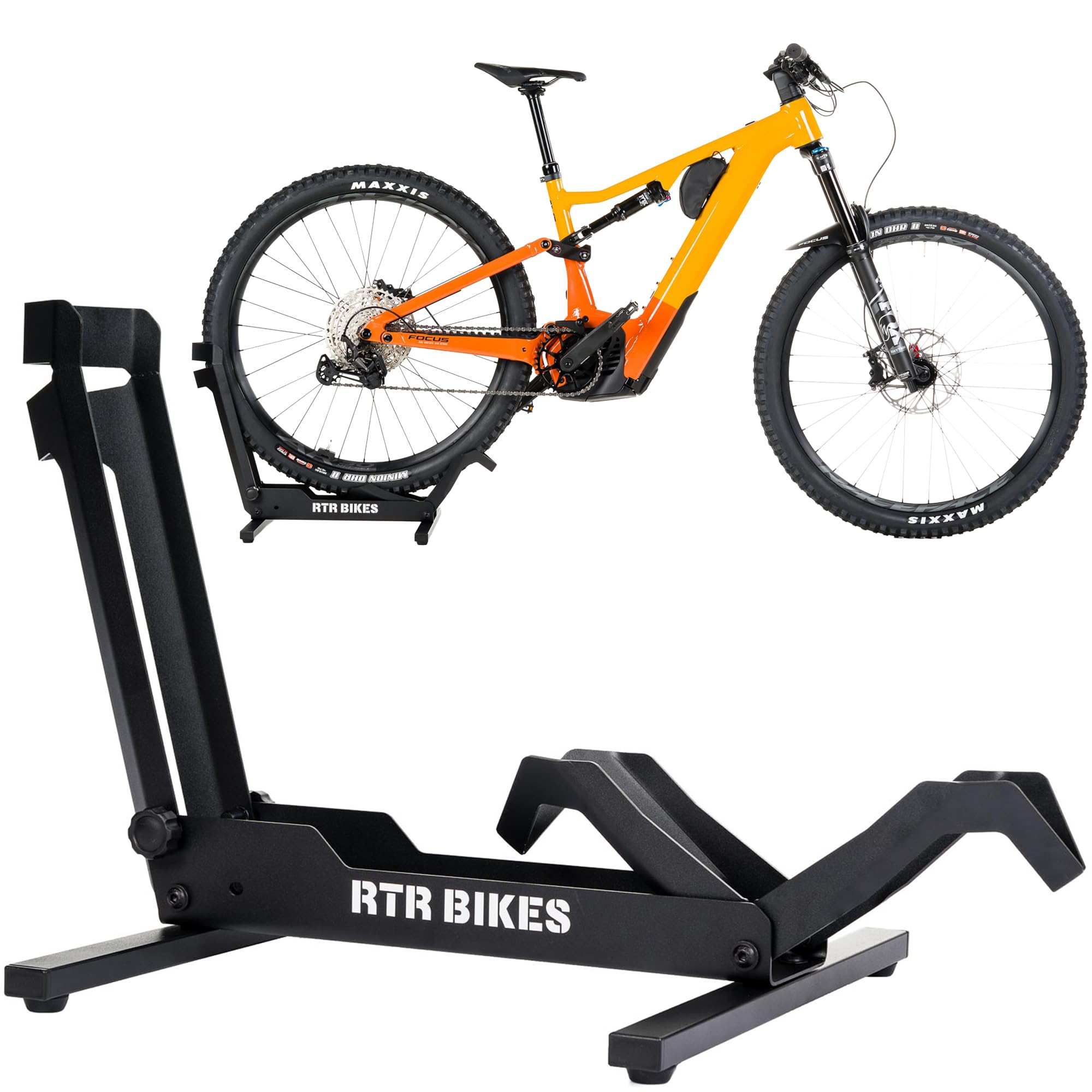 RTR BIKES Brutus front view shows sturdy stand supporting heavy bikes up to 66 lbs