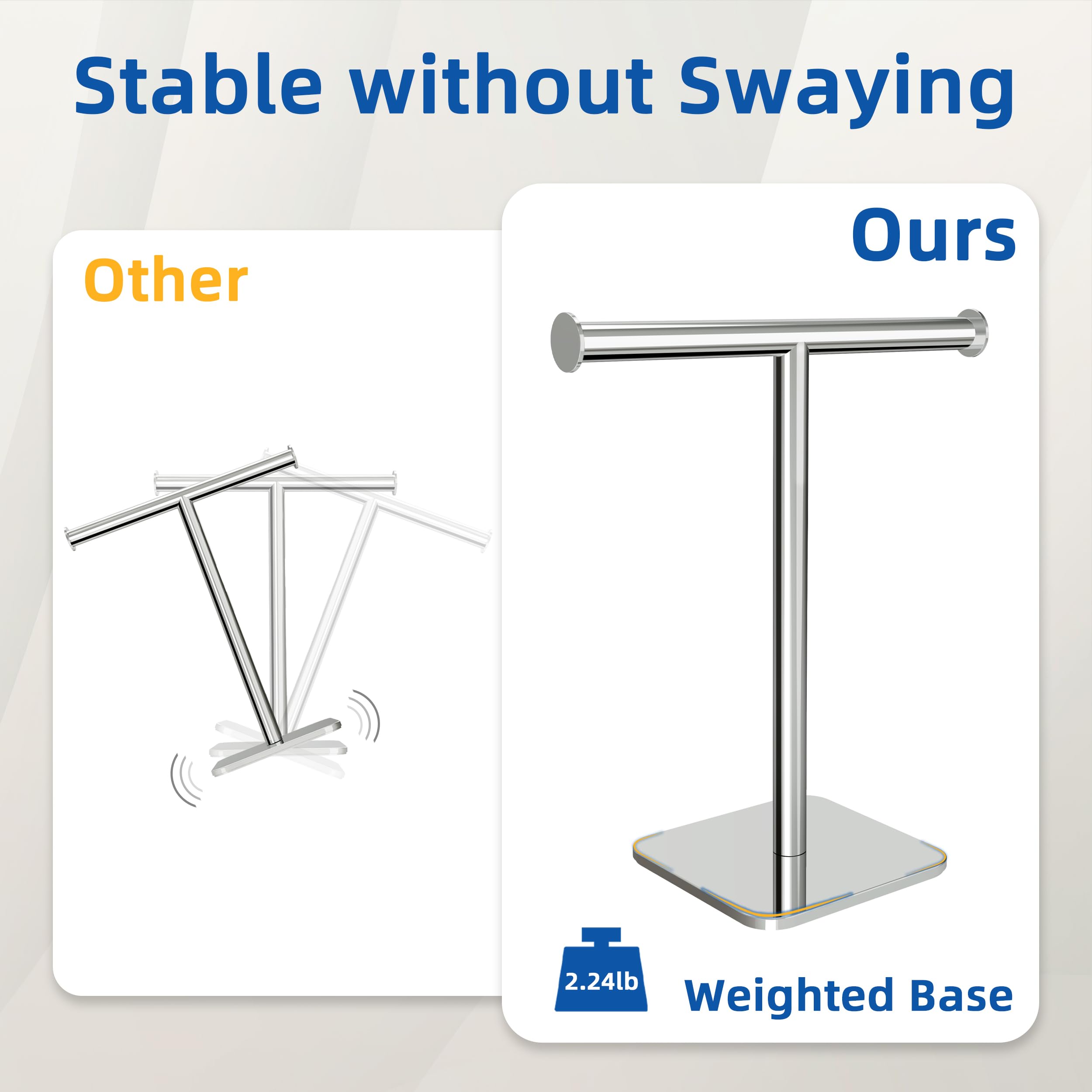 Ruacq towel holder features non-slip pad to protect surfaces from scratches.