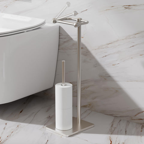 Ruacq stand with 4-roll storage ready for extra tissue in the bathroom.