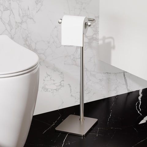 Ruacq toilet paper holder stand double column design keeps tissue steady.
